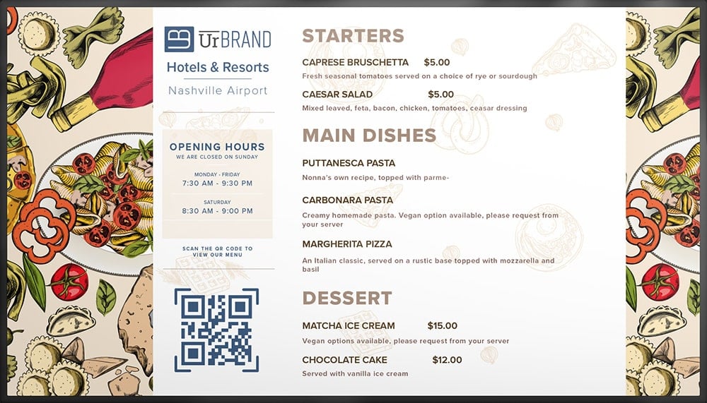 Hotel Digital Menu Board