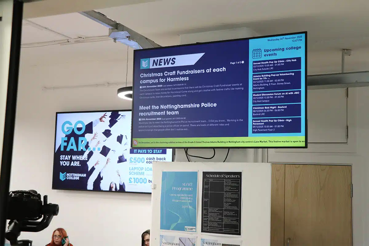 Notícias sobre ecrãs de sinalização digital do Nottingham College